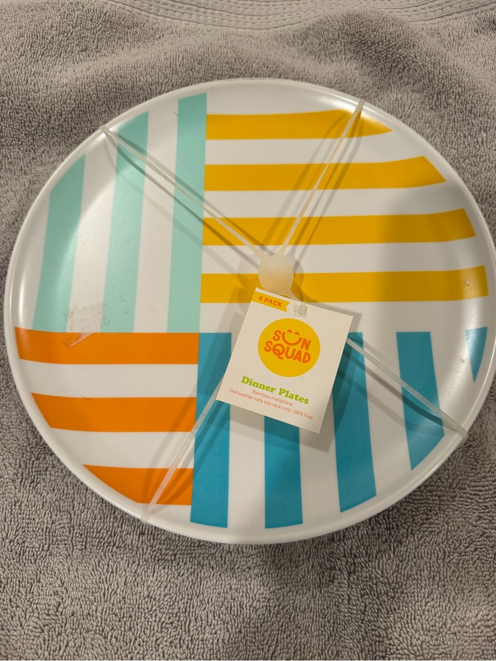 Sun Squad 4-Pack Bamboo Melamine Dinner Plates – Colorful Striped